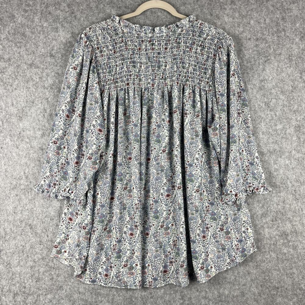 Rose Olive Tunic Top Womens 2X Floral Blouse Smocked Button Front Ruffle Flowy - Picture 10 of 14